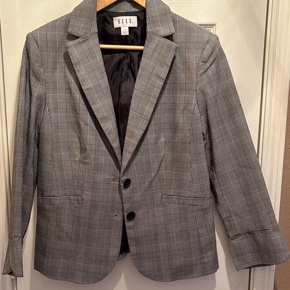 Elle Gray Checkered Women's Blazer